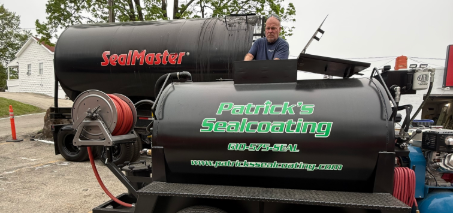 Patrick's Sealcoating tank trailer on-site